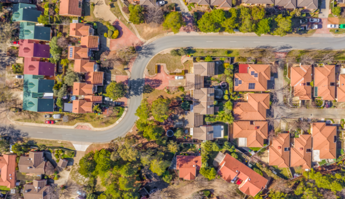 Aerial shot of a Canberra suburb